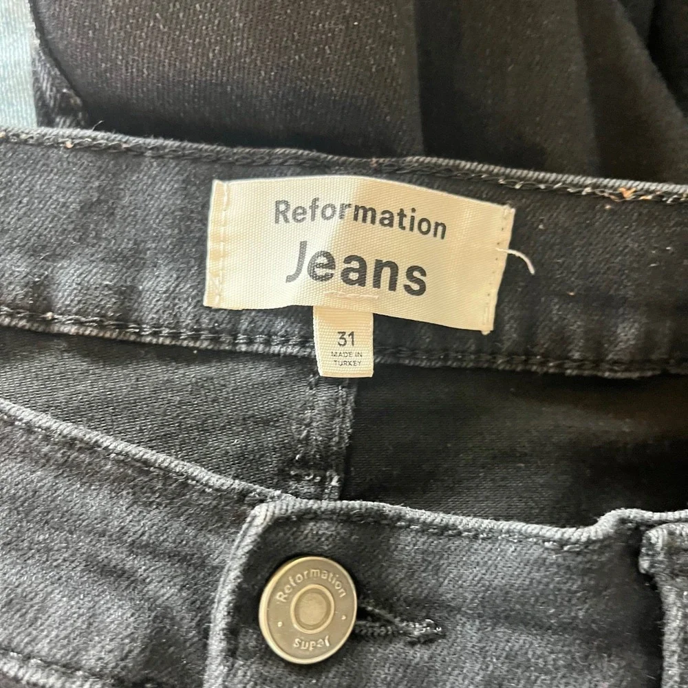 Reformation Emma High Rise Wide Leg Jeans Women‎ 31 Black Raw Hem Denim Casual